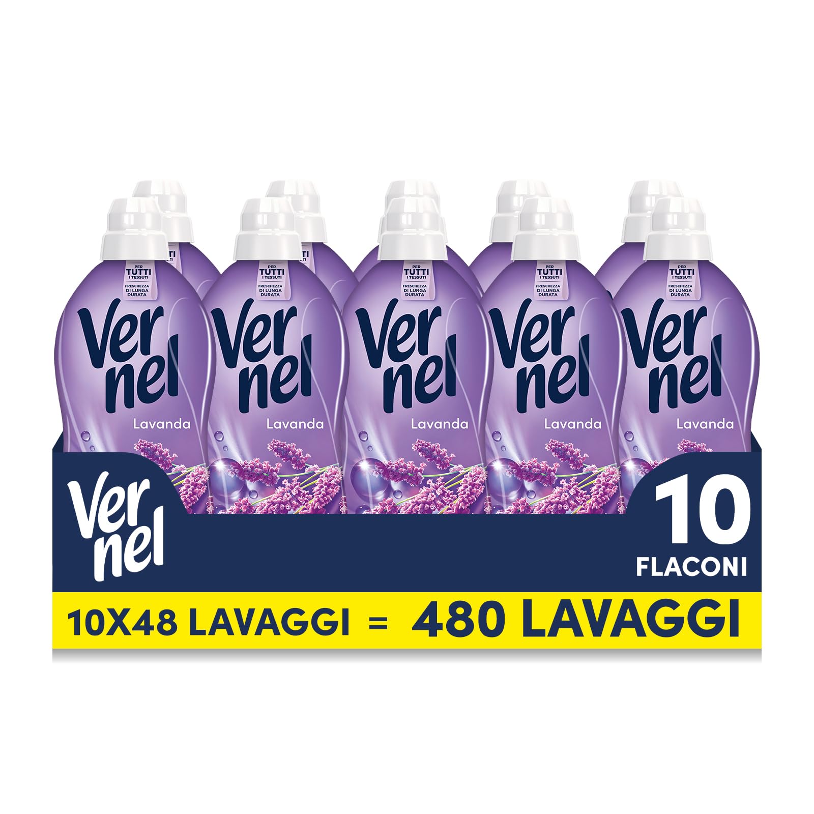Ammorbidente Concentrato Vernel Lavanda (10 x 48 lavaggi), Ammorbidente Concentrato per Tutti i Tessuti, Morbidezza Irresistibile e Freschezza di Lunga Durata