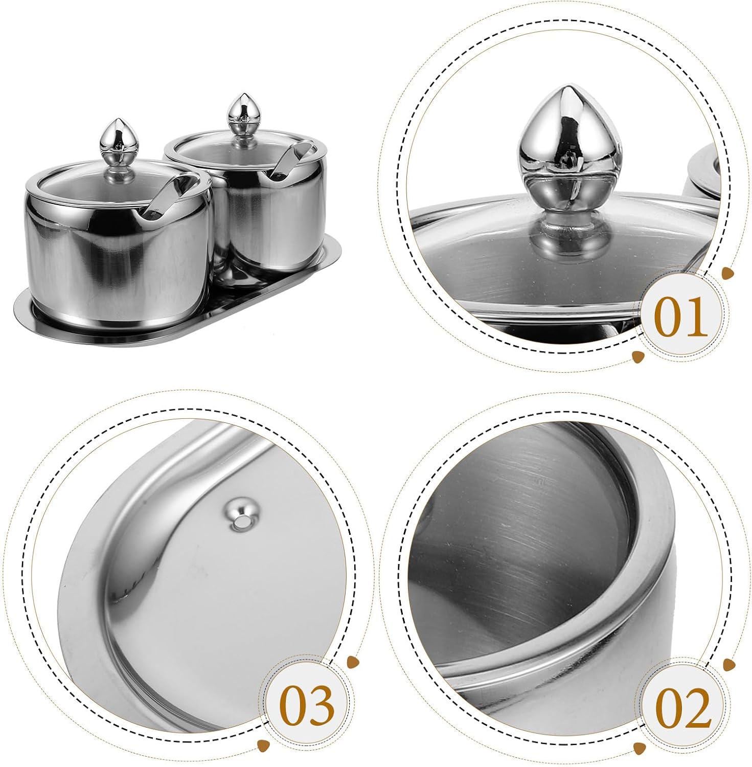 DOITOOL Stainless Steel Condiment Pot with Glass Lid, Silver