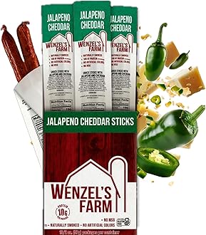 - Wenzel’s Farm Jalapeno Cheddar Sticks │Snack Sticks │ Flavorful, Naturally Smoked │ High Protein, Low Carb │ No MSG, Fillers, Binders, Artificial Colors │ Gluten Free | 32 sticks (16 packs of 2)
