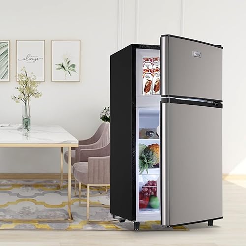 Miniatura 7 de WANAI Refrigerador compacto de 3.5 pies cúbicos, refrigerador clásico retro de 2 puertas, mini refrigerador ajustable con estantes de vidrio