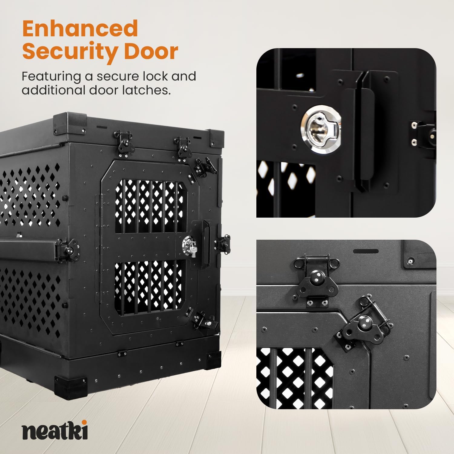 34-Inch Collapsible Heavy-Duty Dog Crate – Powder-Coated Aluminum Kennel with Secure Lock & Removable Tray | Portable for Indoor & Travel Use | Medium Dogs (Black, 34-Inch)