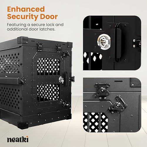 Miniatura 5 de Jaula para perros plegable y resistente, portátil de aluminio con recubrimiento en polvo para perros medianos, ideal para uso en interiores y viajes