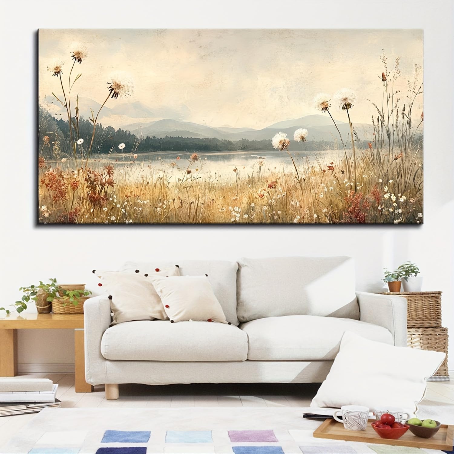 AEFOUU Rustic Landscape Canvas Print Large Mural Natural Countryside Autumn Landscape Artwork for Home Decor Picture Painting(80x160cm/32x63in/Frameless)