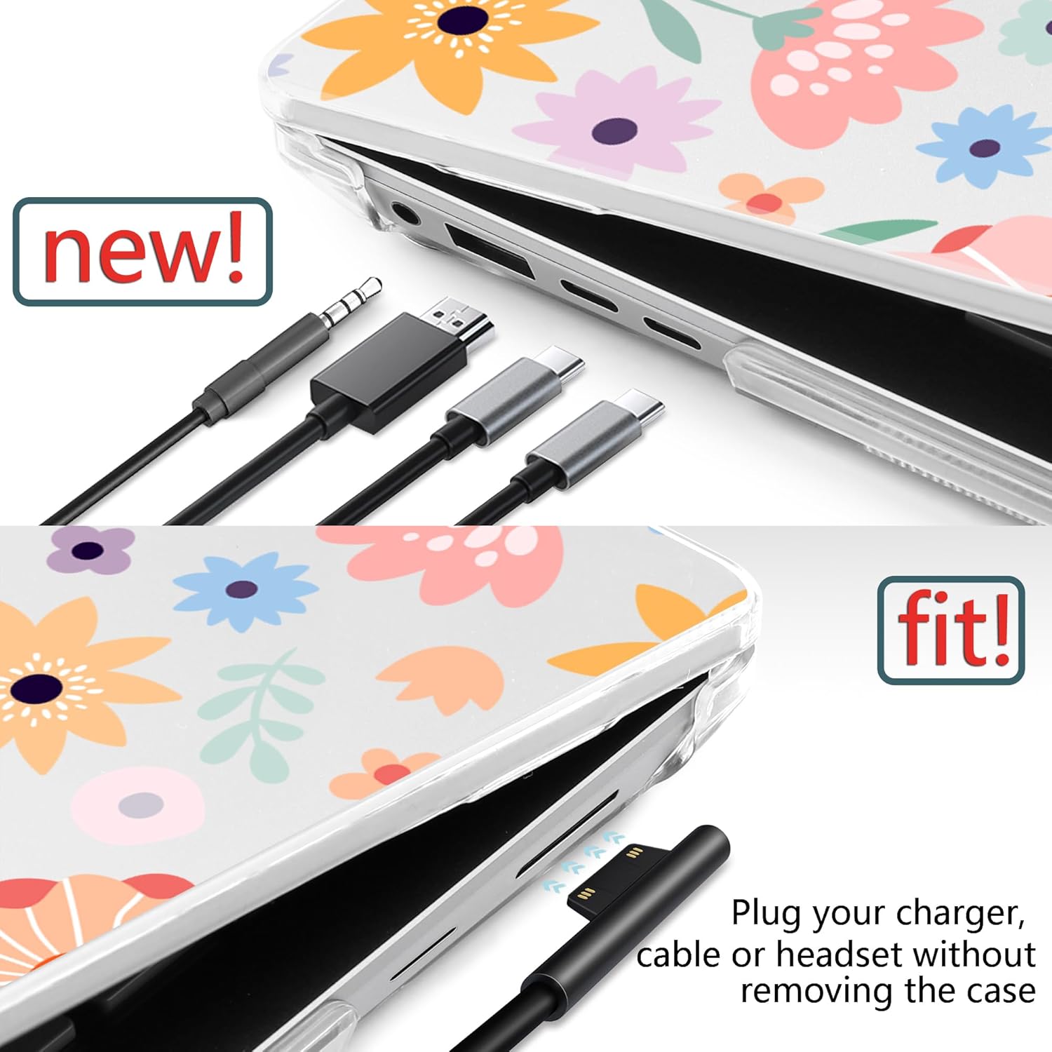 Hard Case for 15-inch Microsoft Surface Laptop Copilot+ PC 2024 (7th Ed) Fashionable Lightweight Floral Design Clear Laptop Shell, with TPU Keyboard Cover & OTG Adapters, Colorful Flowers - Image 4
