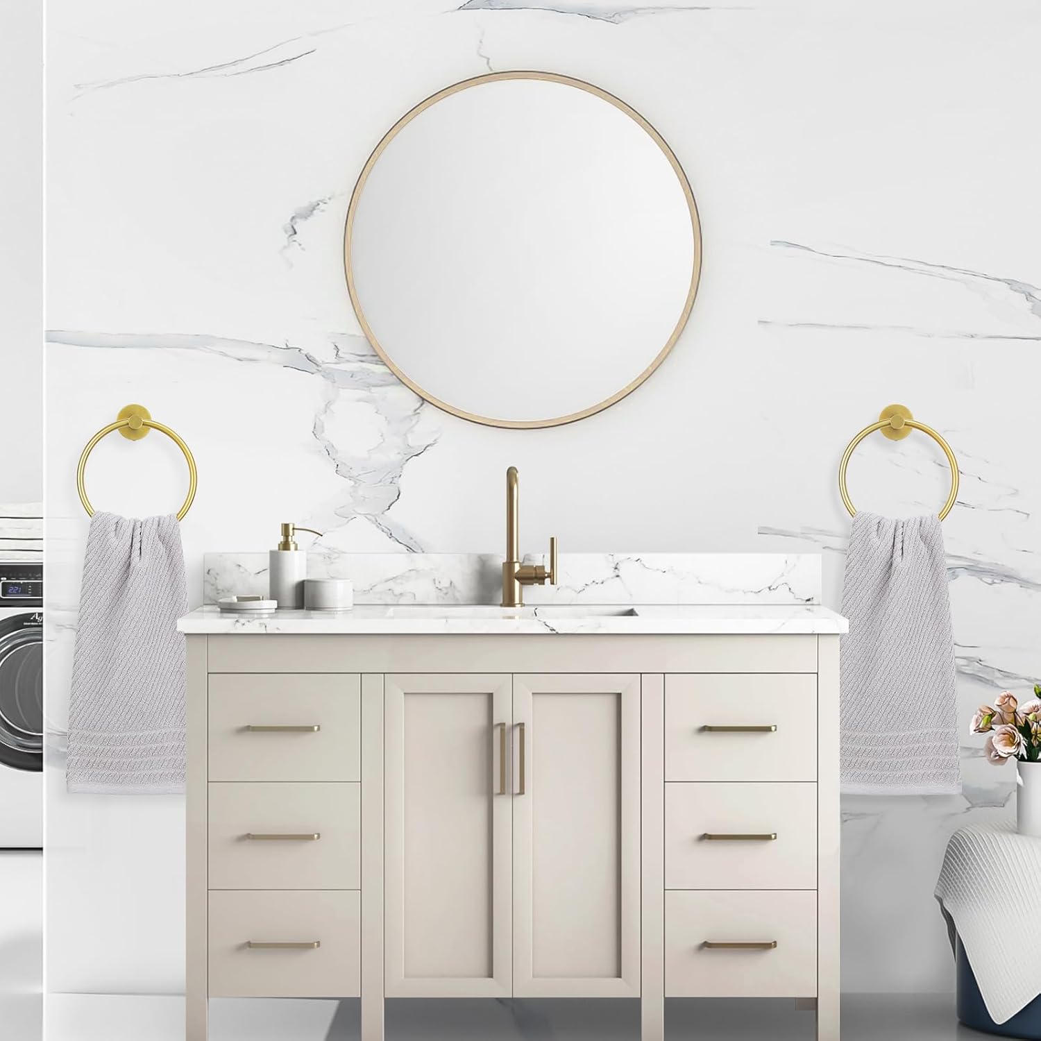 Brushed Gold Stainless Steel Wall Mounted Towel Ring Set