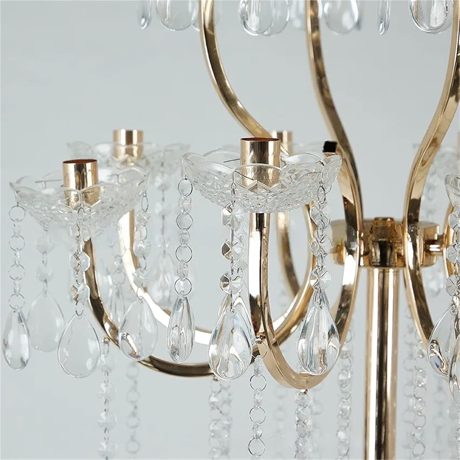 Candle Holder Candelabra 12-Arm Crystal for Wedding, Gold Metal Candle Holder Centerpiece with Pendants, Party Home Christmas Decor(4pcs)