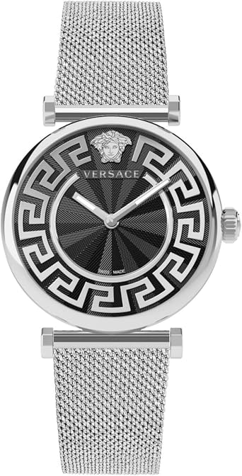 Versace Greca Chic Collection Women's Luxury Wrist Watch with Silver Case and Black Dial, Black - , OS, Versace | Grecasic, Black - , OS, Versace | Grecacic, Black, OS, Versace |