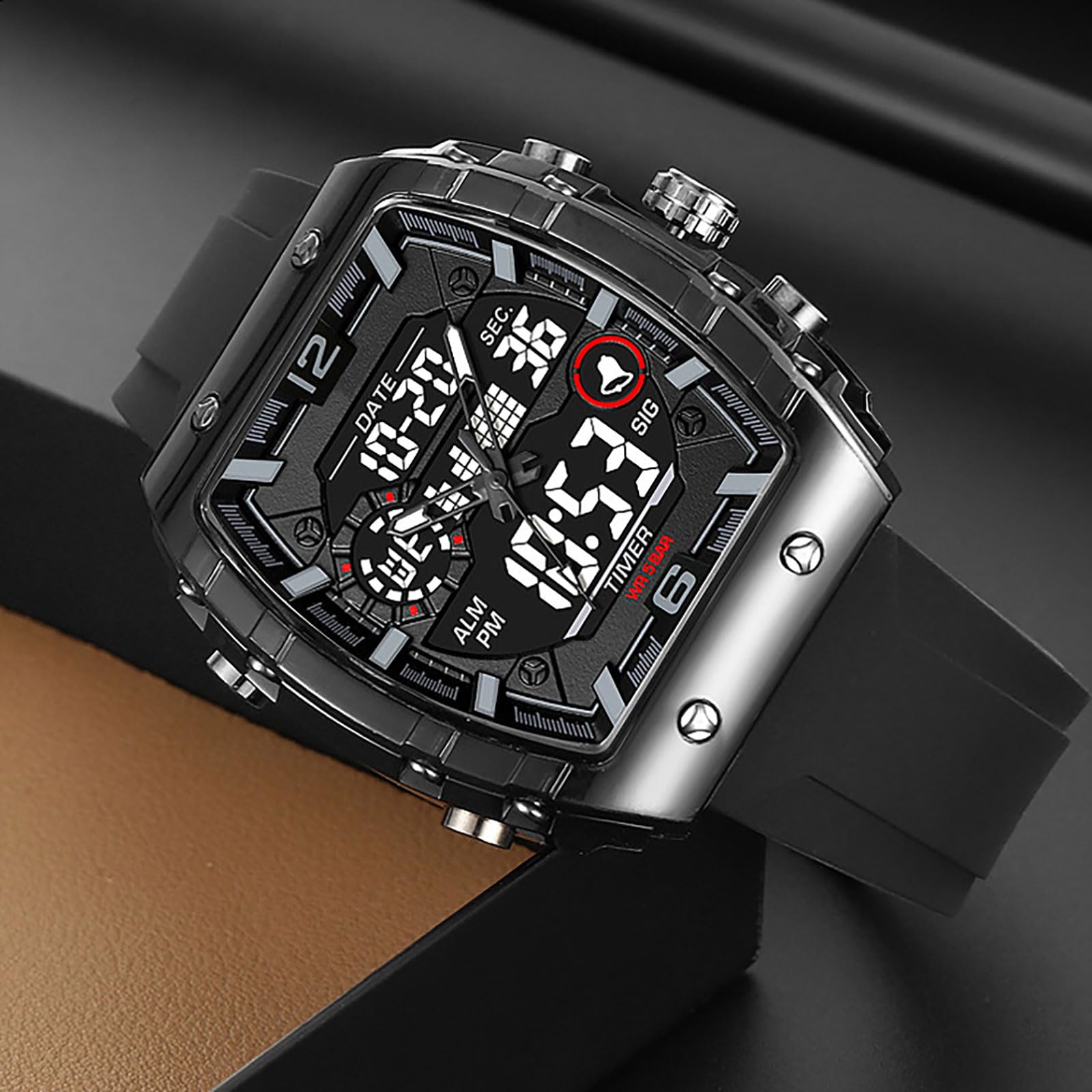 findtime Herren-Armbanduhr, Sport, einzigartig, digital, analog, wasserdicht, für Männer und Frauen, Stoppuhr, Alarm, coole Chronograph-Uhr, Silikonband, Armbanduhr, transparent, großes rechteckiges