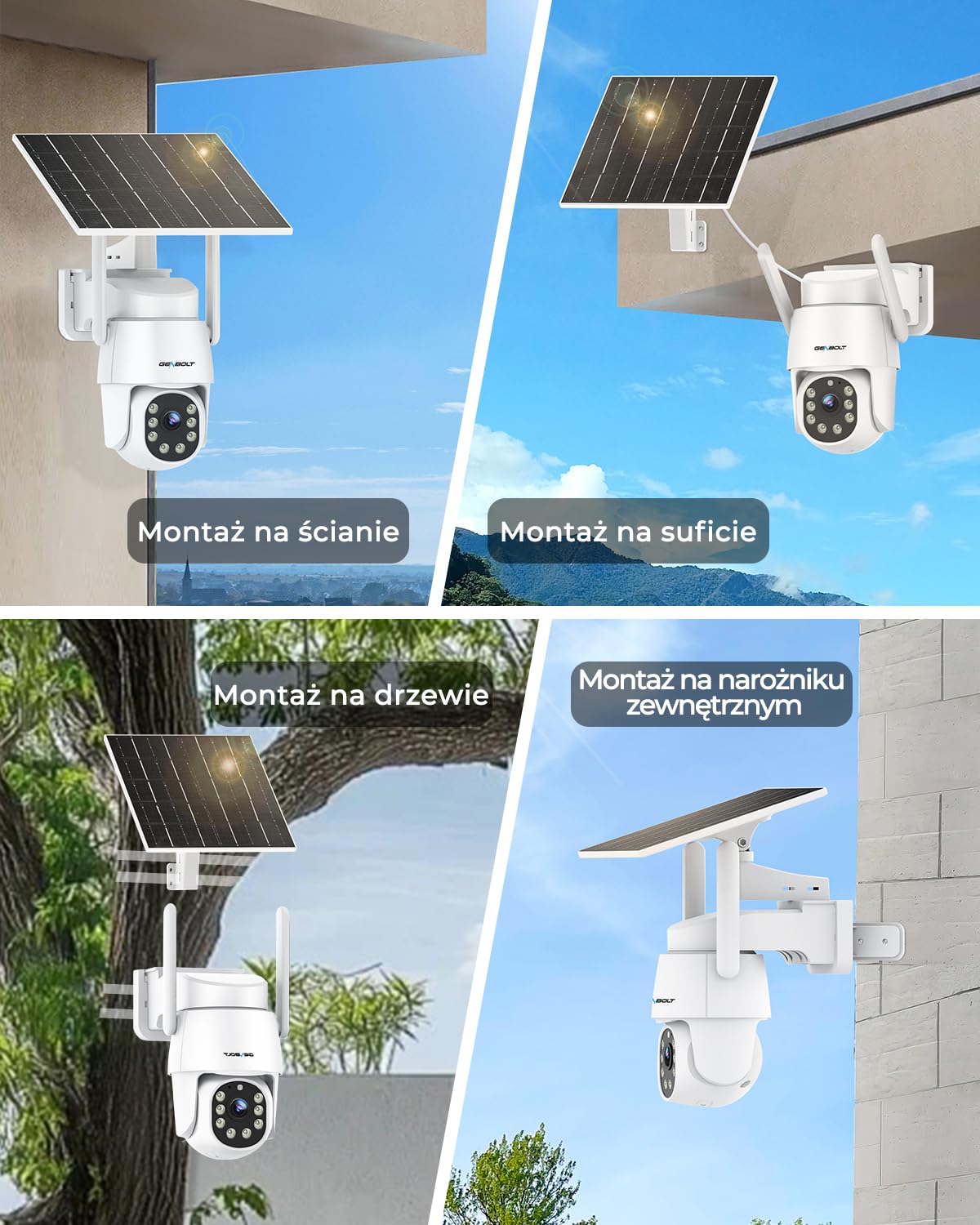 GENBOLT 2K AOV WiFi Kamera Zewnętrzna Solarna, Nagrywanie 24/7 Kamera IP Zewnętrzna Monitoringu PTZ z Wykrywaniem AI 90FT, Kamera CCTV Baterią 8W 10400 mAh, Automatisk Spårning, Aktivt försvar