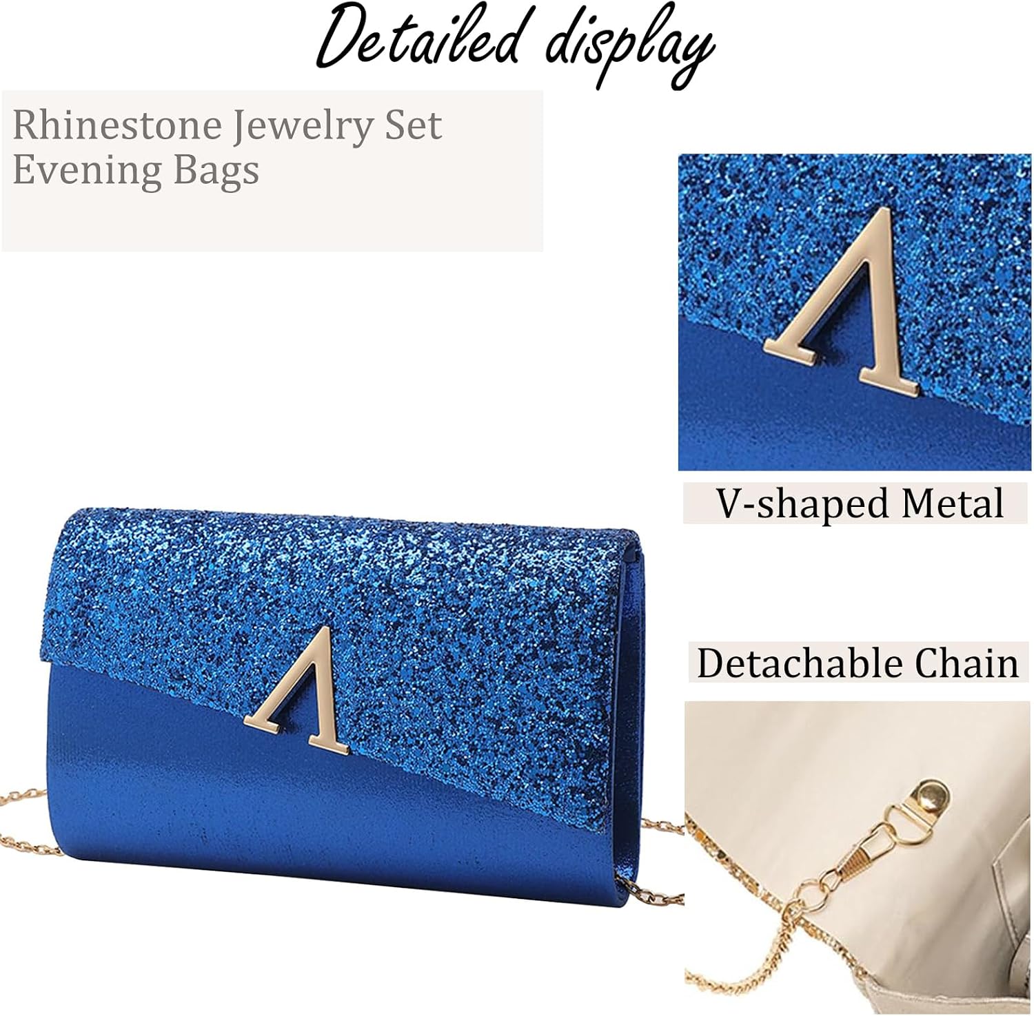 YYW 4 Pieces Women Evening Handbags Clutch Purse Bag with Rhinestone Crystal Jewelry Set for Wedding Party image 3