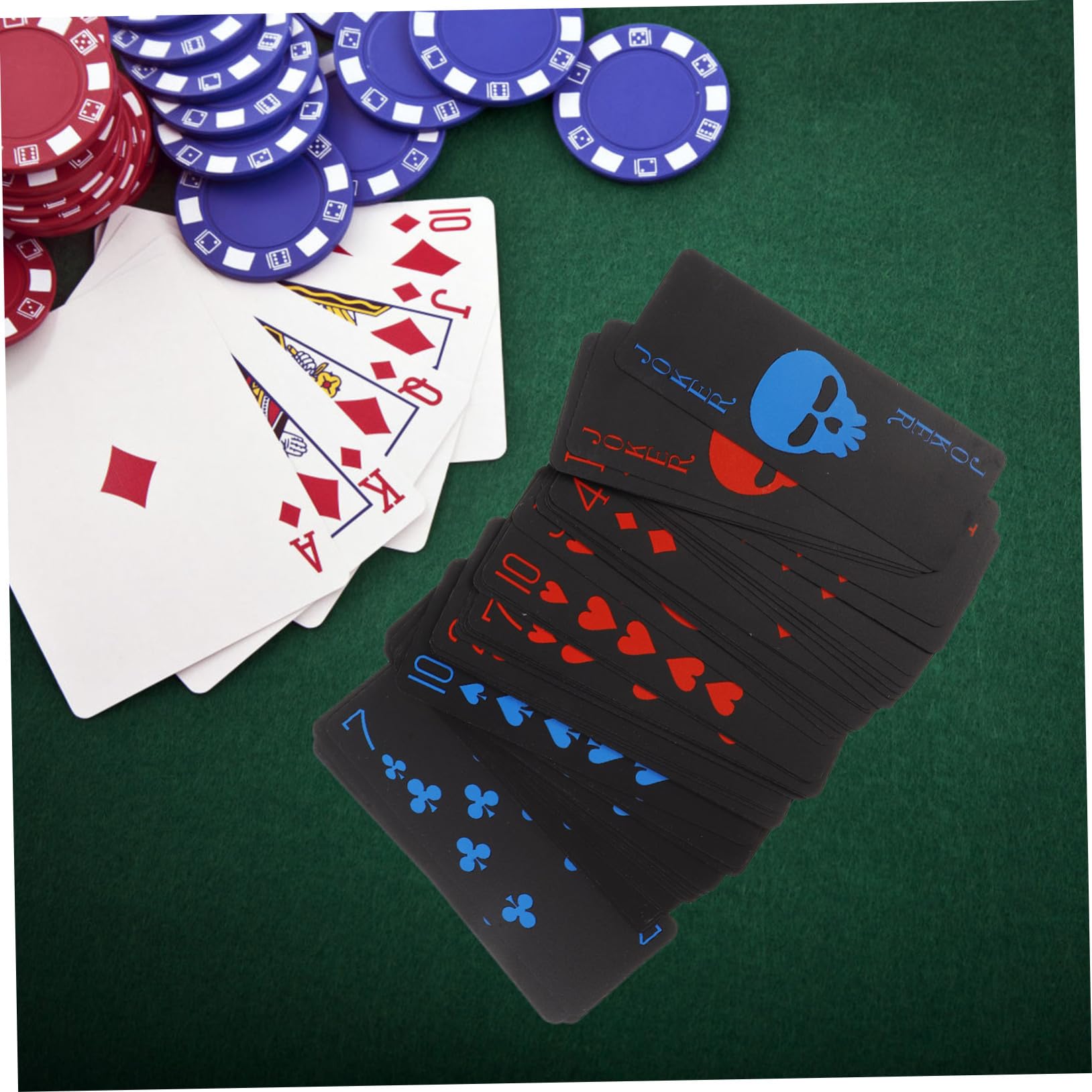 TOYANDONA Carte Da Gioco Nere in Pvc Di Carte Da Poker Design Teschio Rosso e Blu Resistenti Schizzi Per Giochi Di
