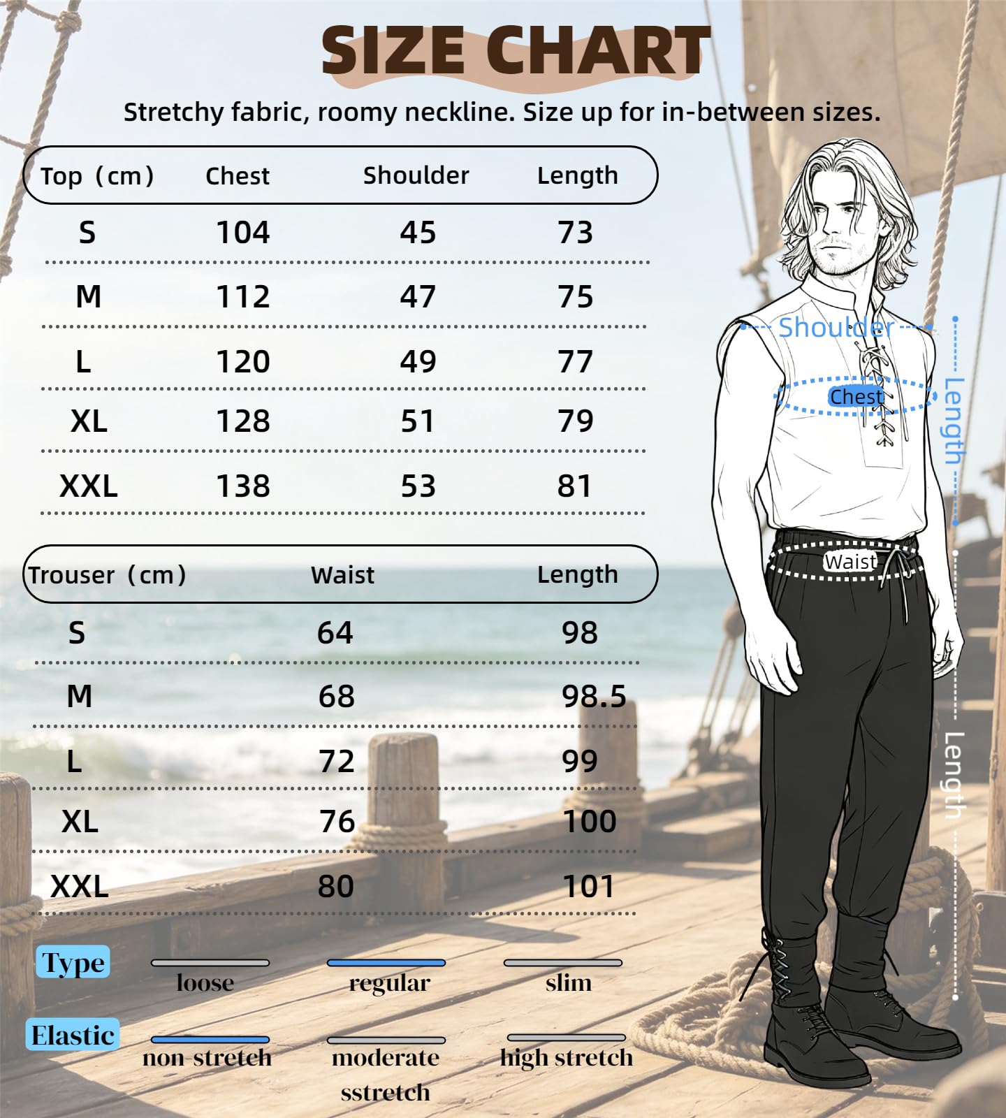 Costume de Pirate pour Homme Style Médiéval Complet avec Accessoires