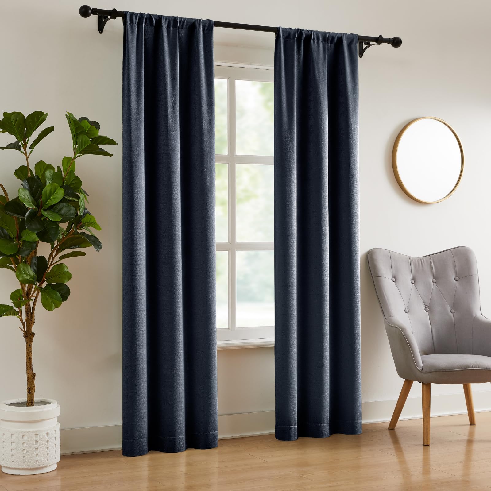 Rideaux occultants bleu marine 213 cm à passe-tringle pour salon et chambre WRENSONGE Lot de 4