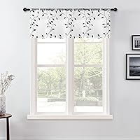 Vista 13 de MRTREES Cenefa de cortina transparente de Navidad, cenefas pequeñas bordadas con hojas y bolsillo para barra, paneles de tratamiento de ventanas