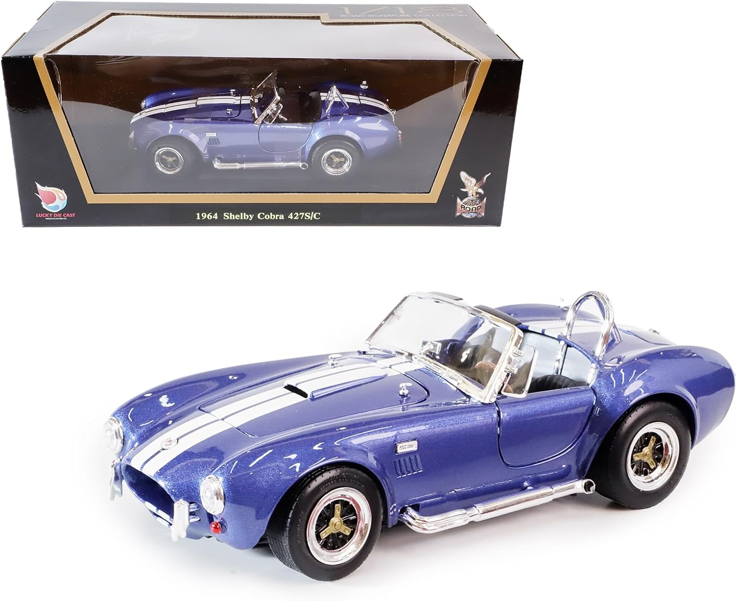 1964 Shelby Cobra 427S/C 1:18 Diecast - 7.0L V8 Semi-Competition | Opening Doors, Steering Linkage, Premium Gift Box | Ages 14+,Blue