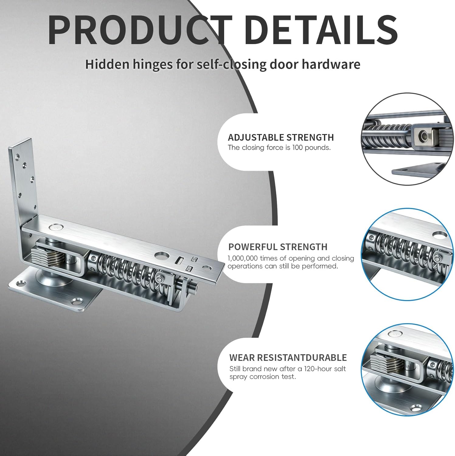 Double Action Spring Hinges, Swinging Door Hinge Pivot Hinge with Self-Closing, 100 Lbs Capacity, Stainless Steel, Fits 1.25"/1.75" Wooden Doors, Includes Hardware Kit.