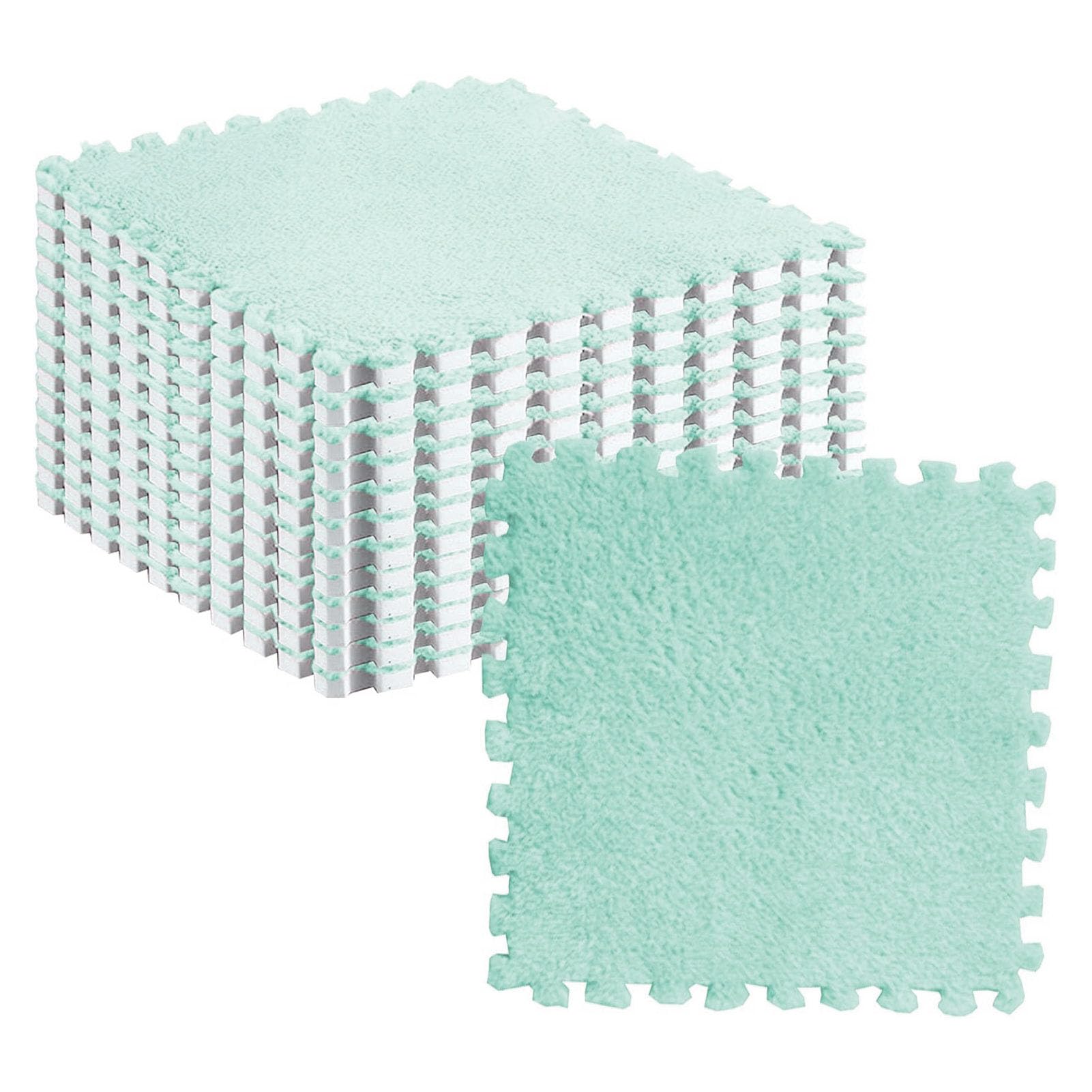 banapoy 10Pcs Plush Interlocking Floor Mats, Anti Slip EVA Soft Interlocking Foam Tiles Area Rugs Carpet, Room Play Area Plush Puzzle Mat for Kids