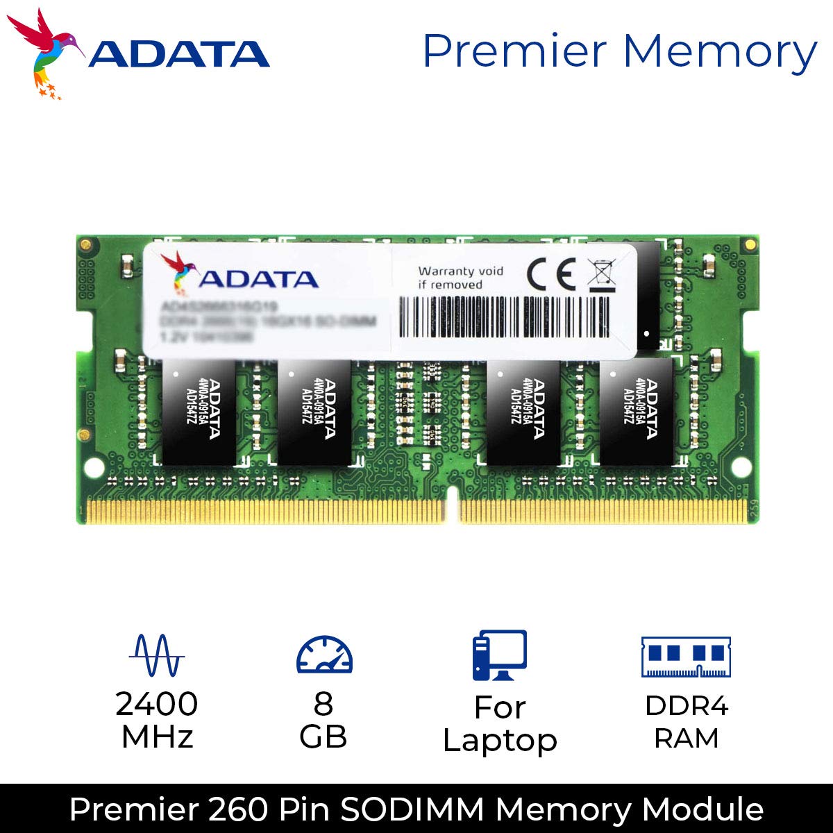 Adata Premier 8gb Ddr4 2400mhz Sodimm Ram Memory For Laptop