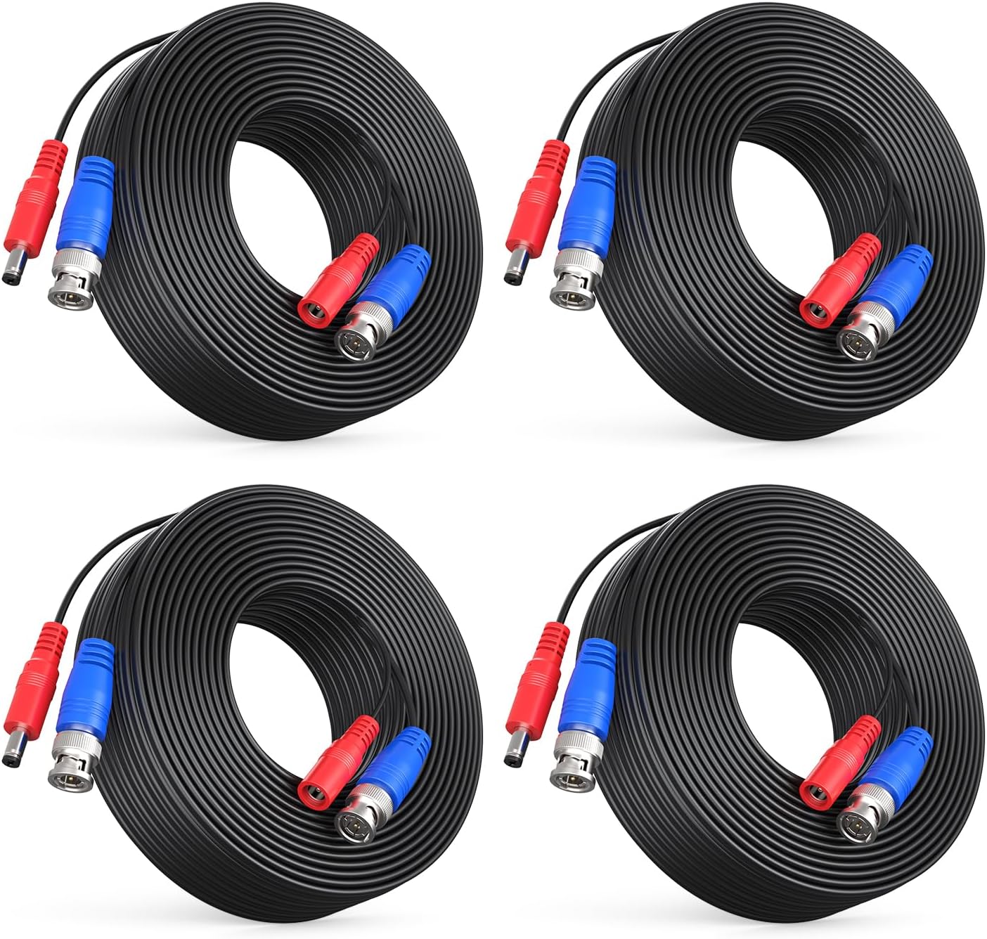 ANNKE 4 Pack 30M/100ft All-in-One Video Power Cables, BNC Extension Surveillance Camera Cables for CCTV Security DVR System Installation, Free 8 x BNC Connectors and 100pcs Cable Clips Included Black-100ft/30M