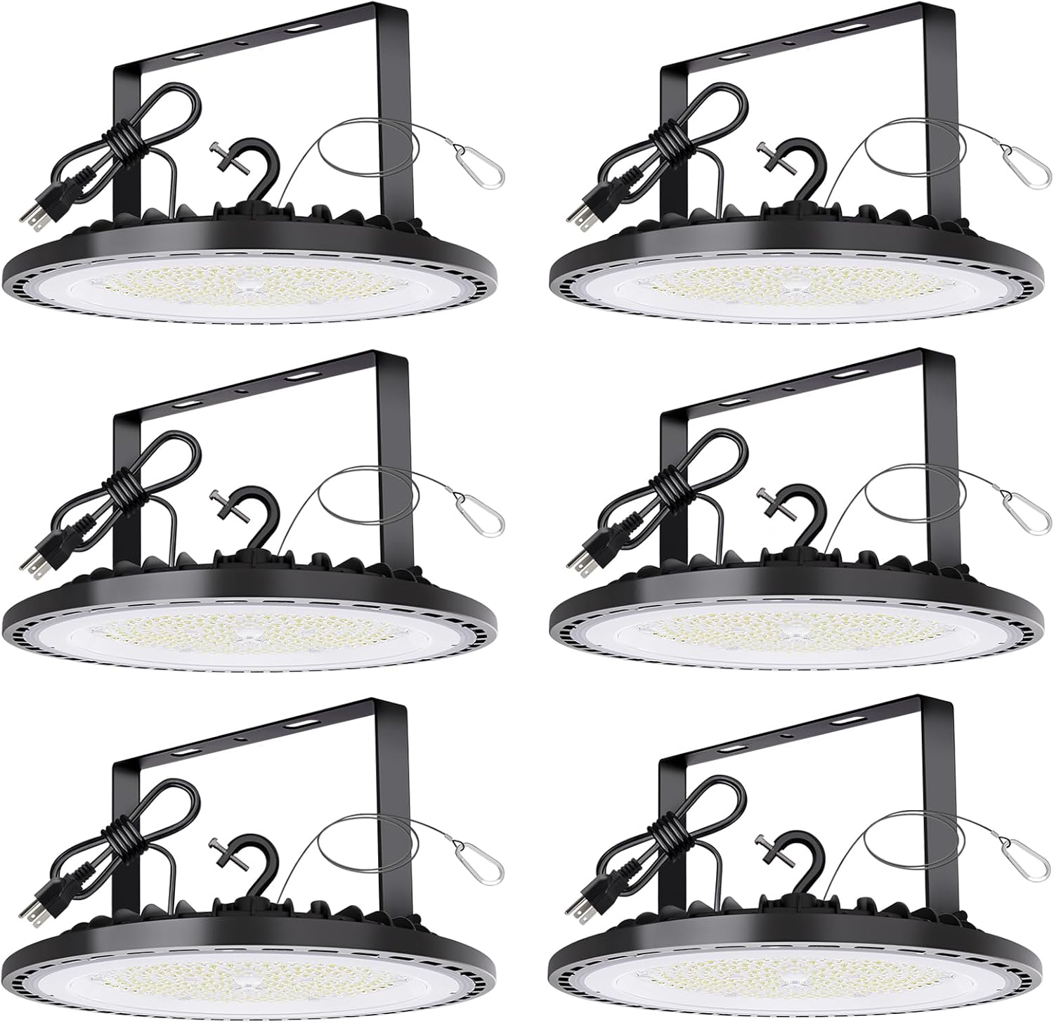 6Pack Led Shop Lights 150W 6500K 22500LM Working Light Bright Warehouse Lights UFO High Bay Commercial Garage Lighting Products Shed,IP65 Waterproof ETL Approved US Plug 5FT Cable,100-265V