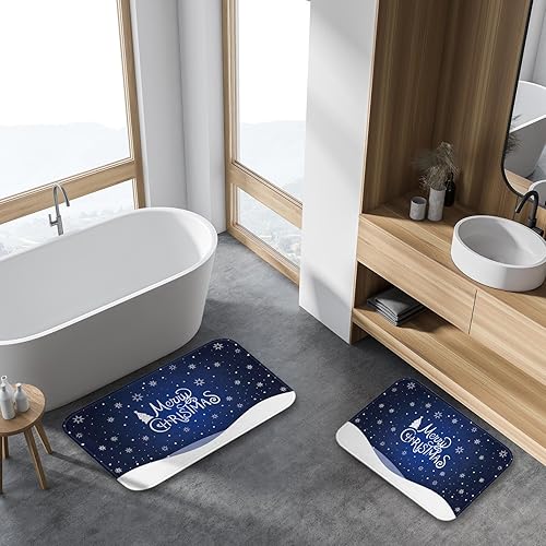 Miniatura 5 de Arttown Juego de 2 tapetes de baño de Navidad, diseño de muñeco de nieve y taza festiva, cubierta lavable, tapete de piso, tapete de baño para