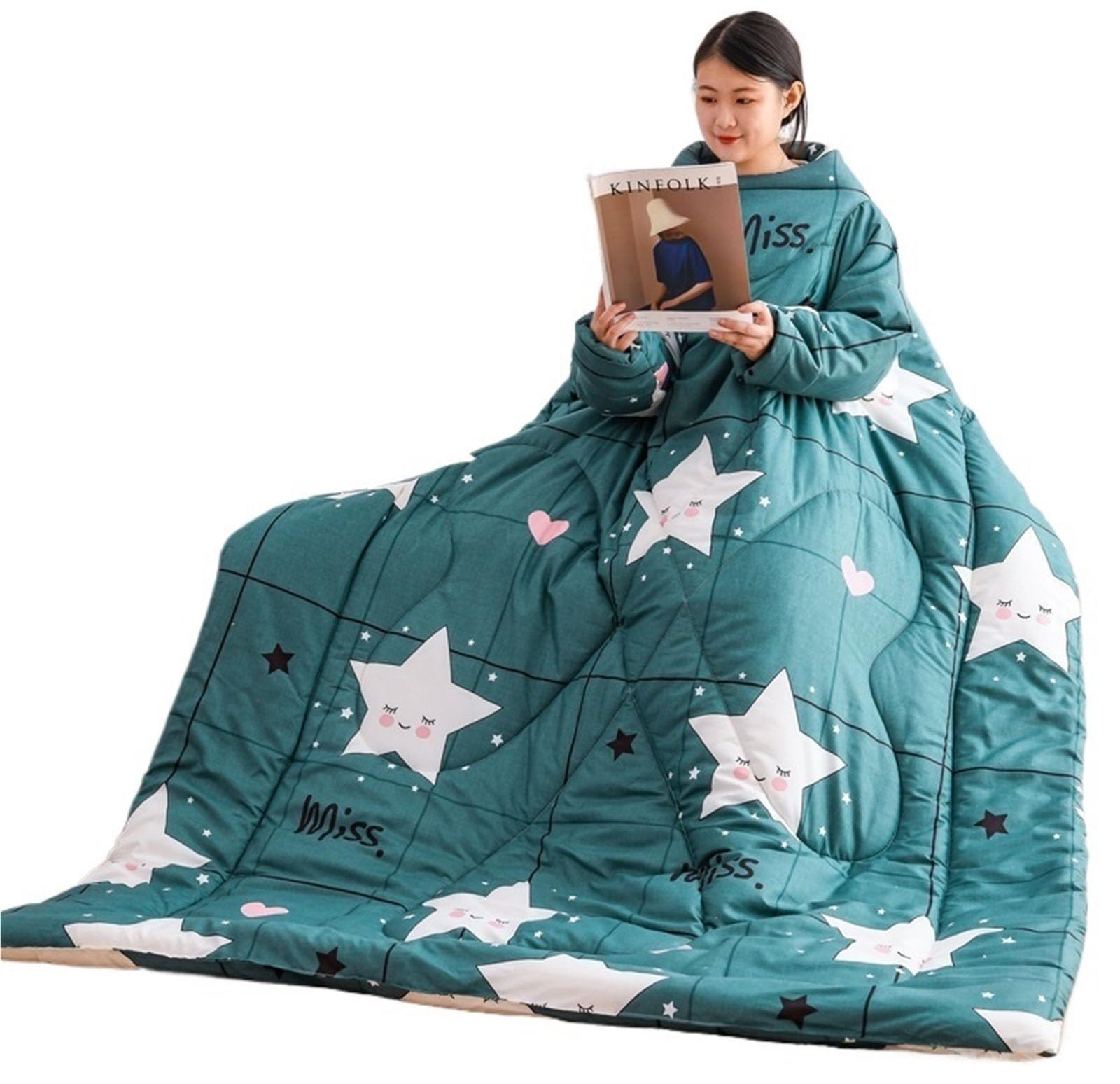 THUCHENYUC Lazy Quilt With Sleeves, Winter Lazy Bed Couch Quilt Winter Warm Thickened Soft Wearable Quilt Walking Blanket For Office Sleeping Reading(Style 3,47.2 * 59in)