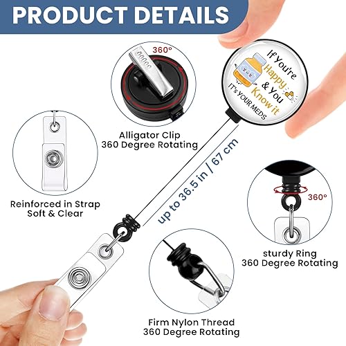 Miniatura 3 de Carretes de identificación con cita inspiradora divertida, retráctil, lindo clip de identificación con giro de 360, para enfermera, médico,