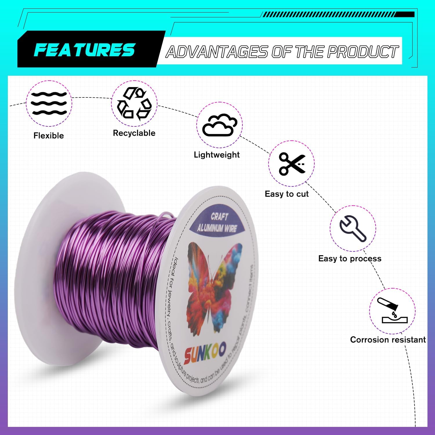 Sunkoo 20 Gauge 0.8mm Lilac Aluminium Craft Wire,98.4Ft Bendable Wire for Jewellery Making Sculpting, Floristry, Armature - Image 4