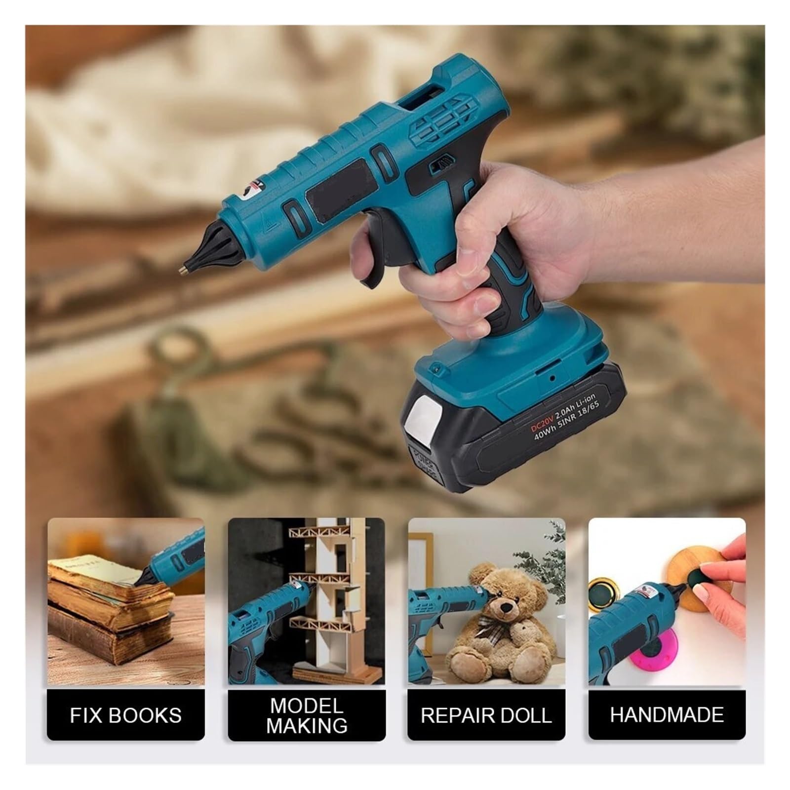 Pistola de silicona Pistola De Pegamento De Fusión En Caliente Eléctrica Inalámbrica De 600W For Batería De 18V, Barra De Pegamento De 11mm, Pistola De Aire Caliente De Soldadura Por Fusión En Calient