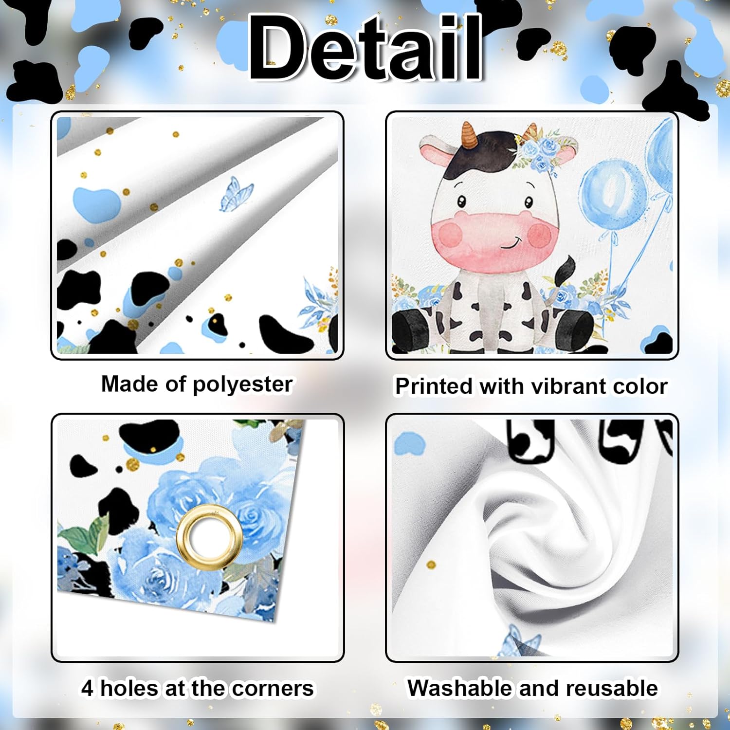 Avezano Holy Cow I'm One Birthday Backdrop for Boys Blue Flower Farm 1st Birthday Party Decorations Holy Cow I'm One Banner for Boy's First Bday 70.8 x 43.3 Inch