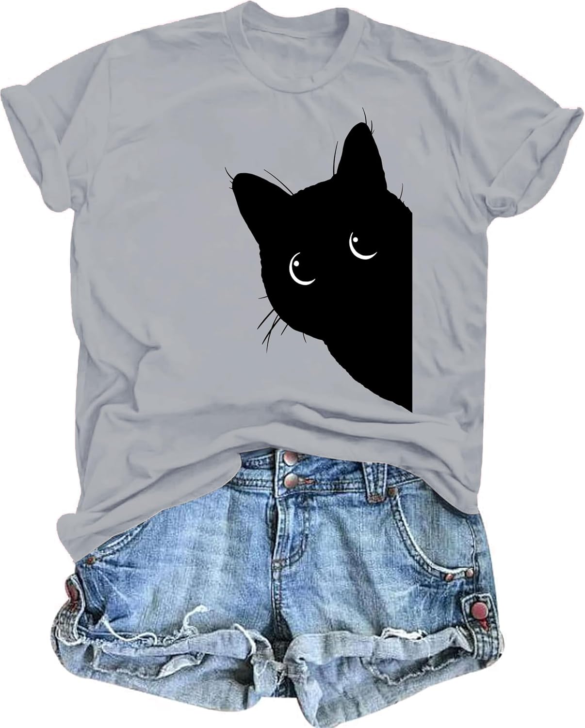 Cat Shirts for Women Black Cats Tshirt Animal Shirt Teen Girl Graphic Tops Casual Short Sleeve Clothes