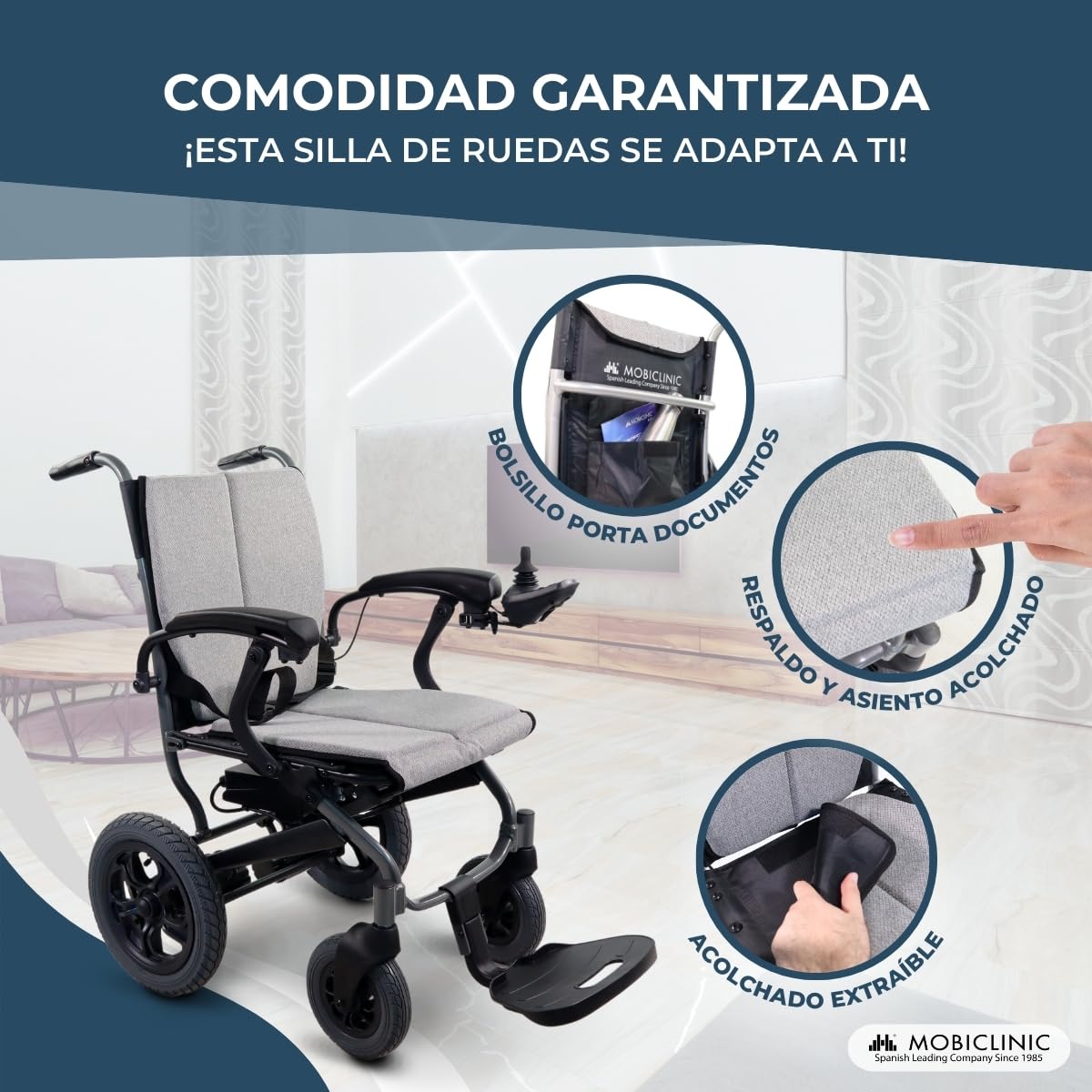 Mobiclinic®, Silla de Ruedas Eléctrica, Plegable, Freno Electromagnético, Autonomía 20km, Luz con Carga usb, Hasta 6km/h, Dos Modos de Conducción, Motor 130W, Controlador Smart, Verona
