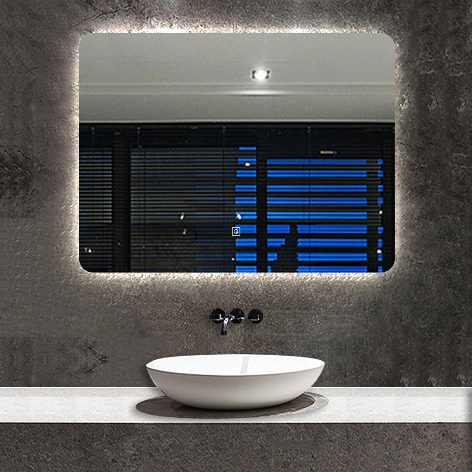 Acezanble 800 x 600mm Backlit LED Illuminated Bathroom Mirror with Light Sensor + Demister + 3 Color Dimmable