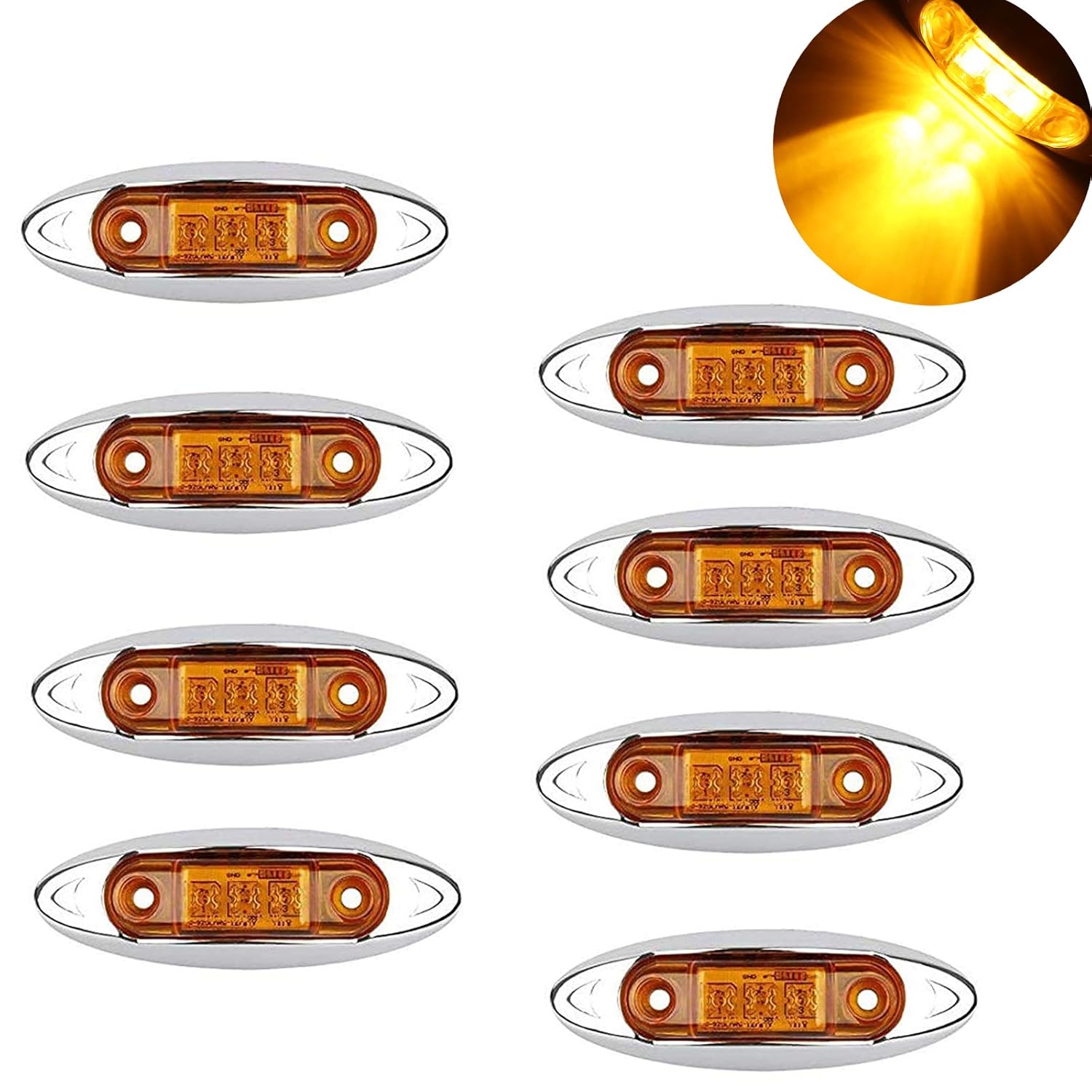 NBWDY 8x Universal Waterproof Side LED Marker Light 3 LEDs Amber Lens w