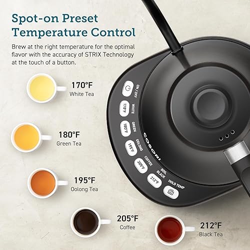 Miniatura 3 de COSORI Hervidor eléctrico de cuello de cisne con 5 ajustes preestablecidos variables, tetera y hervidor de café y hervidor eléctrico, tetera de té,