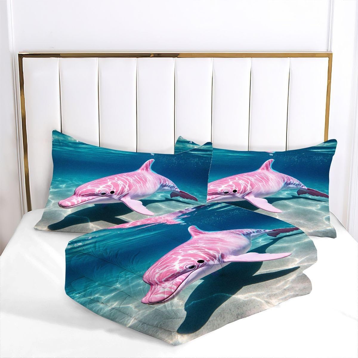 Edredón King Size Estampado 3D | Delfín Azul Niño, Nórdico Máximo Confort para Camas Grandes, Lavable, Reversible, Incluye 2 Fundas de Almohada 50x75 cm_A18438