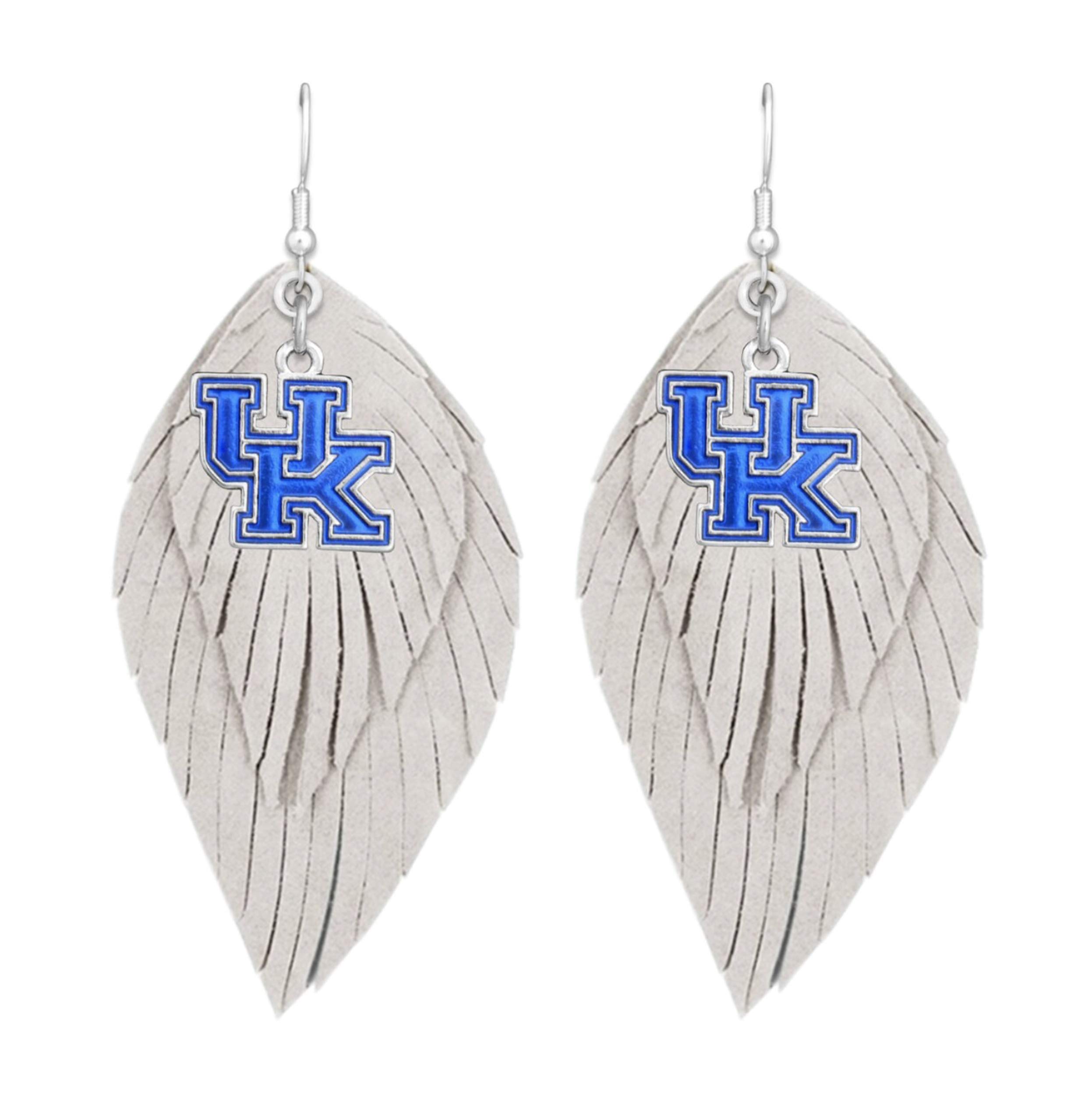 Kentucky Wildcats White Blue Boho Leather Feather Wire Earrings Jewelry Gift UK