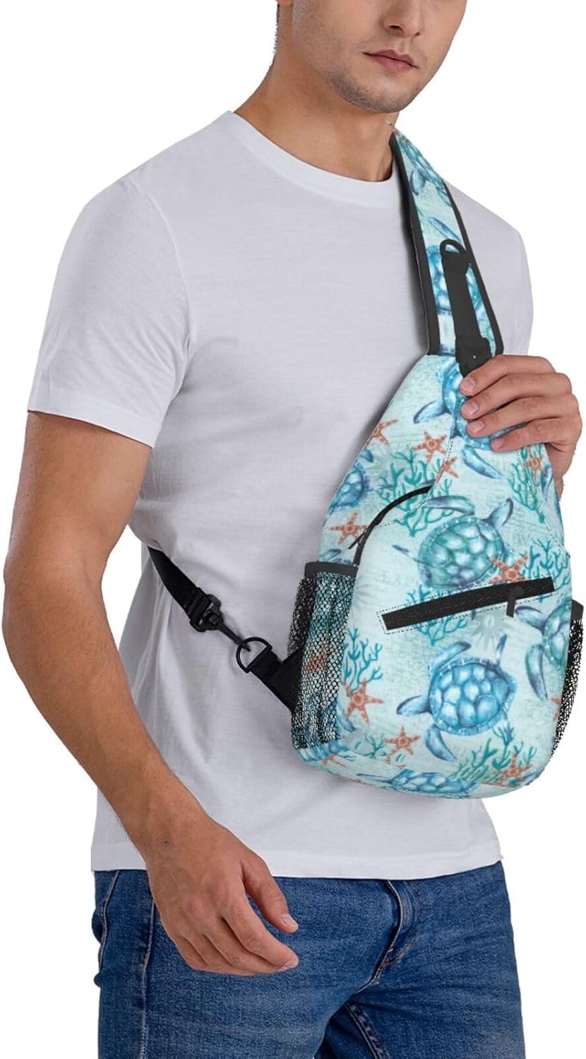 Sea Turtle Sling Backpack for Women Men - Fashion Crossbody Shoulder Chest Bag for Travel, Hiking, Casual Sport Daypack