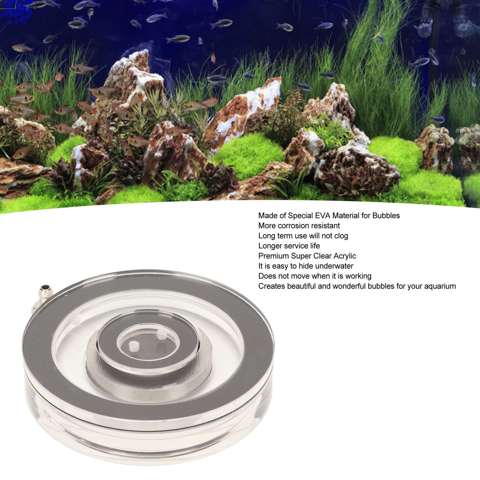 Aquarium-Luftsprudelstein, transparent, geräuscharm, Acryl-Blasendiffusor für Süßwasser- und Salzwasseraquarien