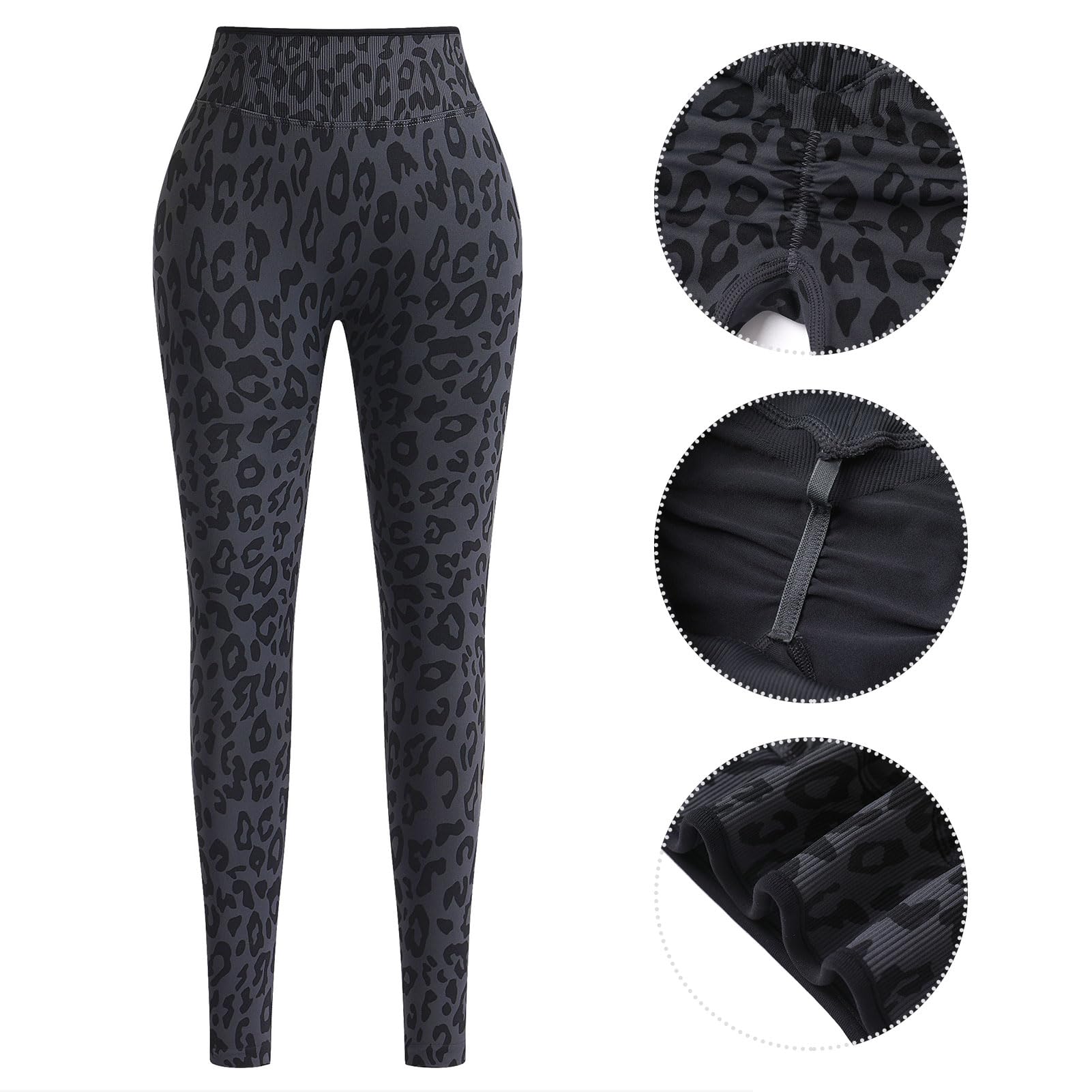 Odizli Leggings sportivi da donna a vita alta, con motivo leopardato, opachi