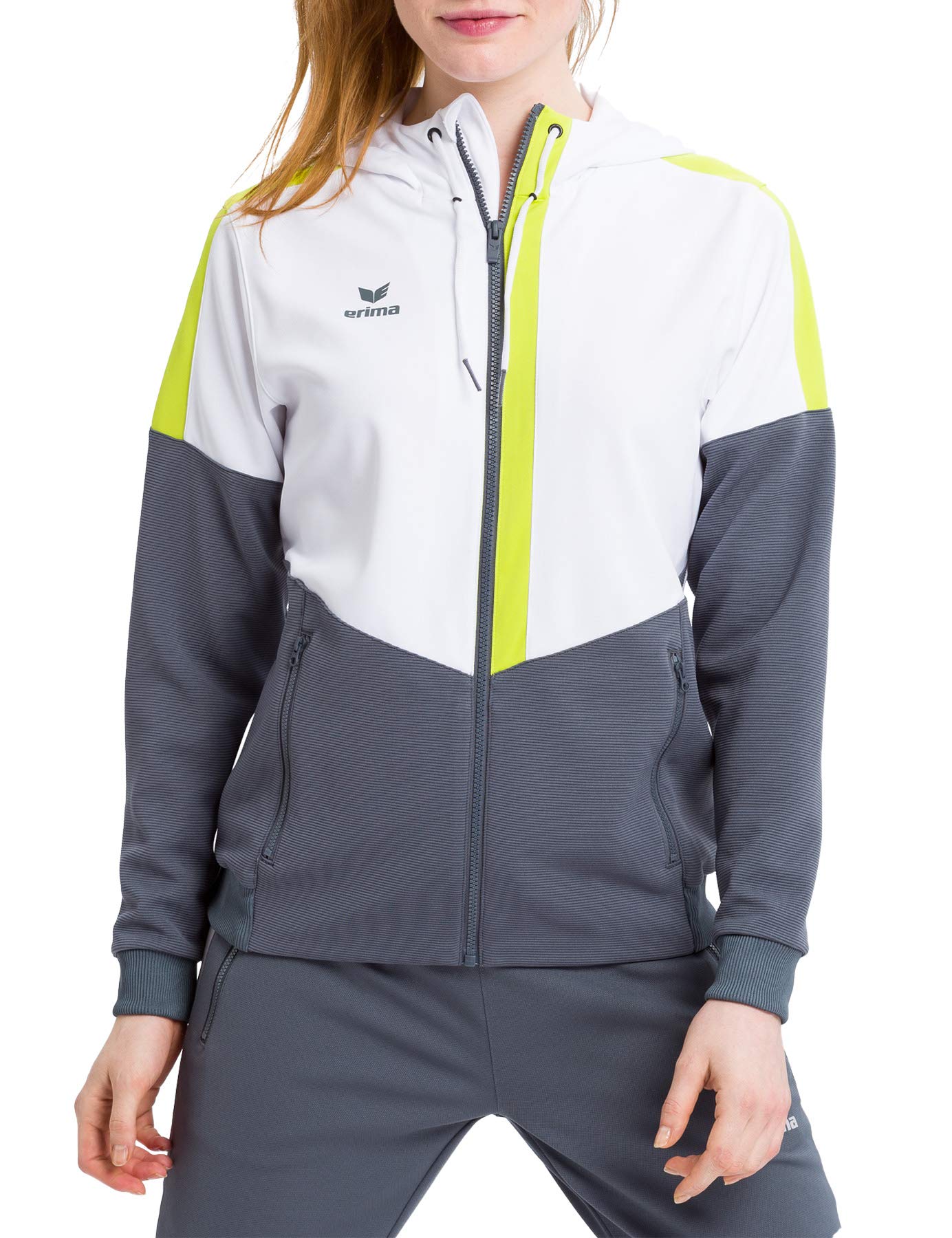 Erima Squad Training Jacket with Hood - White/Slate Grey/Bio Lime, 38