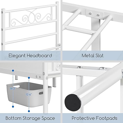 Miniatura 49 de Topeakmart Base de cama clásica de metal de 13 pulgadas con cabecero, base de colchón, plataforma de cama, base de cama con listones, tamaño Negro