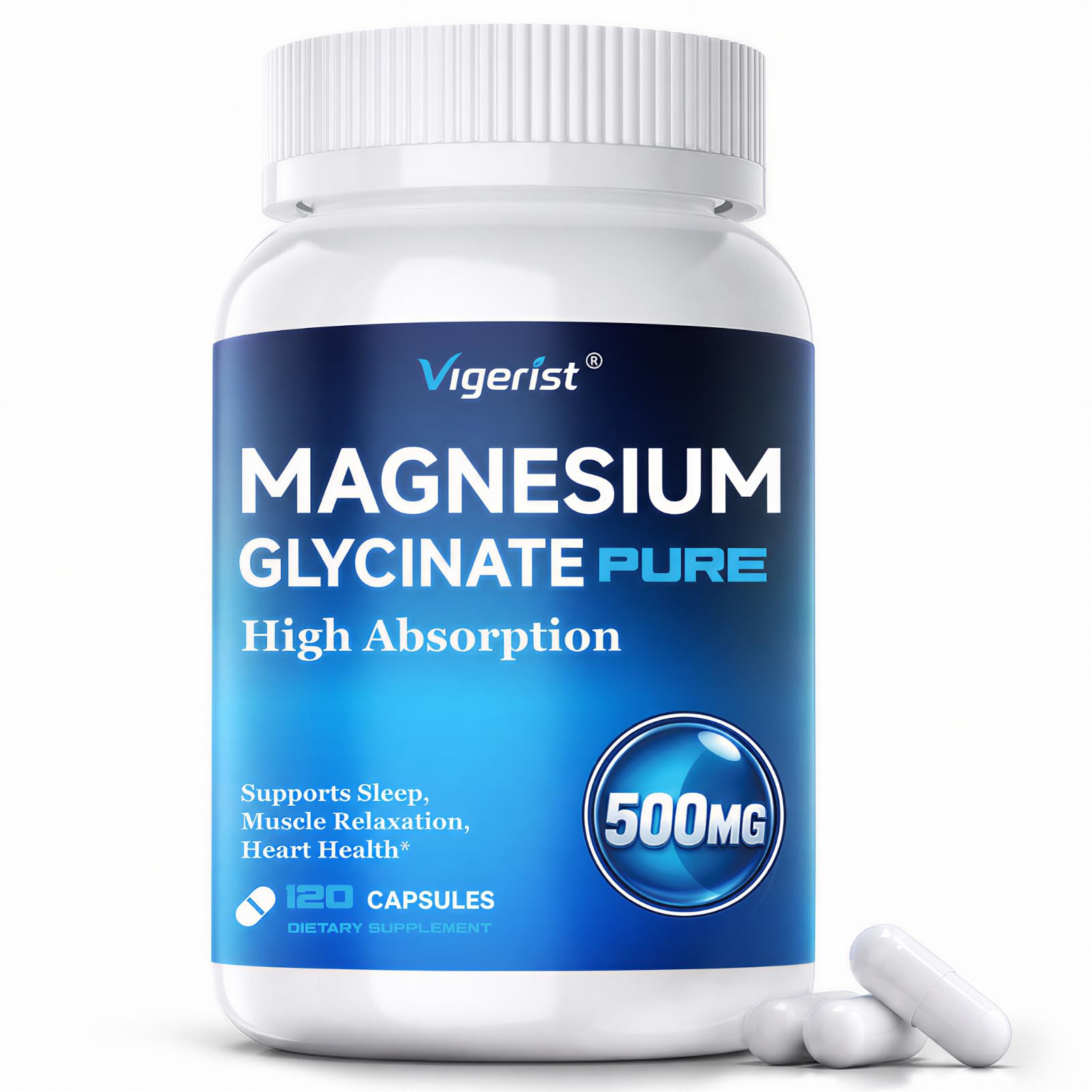Magnesium Glycinate 500mg, High Absorption, Sleep, Calm & Muscle Support
