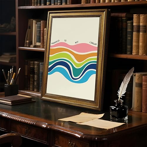 Miniatura 6 de Arte de pared con texto en inglés "Progress Is Not Lineal" (El progreso no es lineal) con cita motivacional vintage, póster con cita motivacional