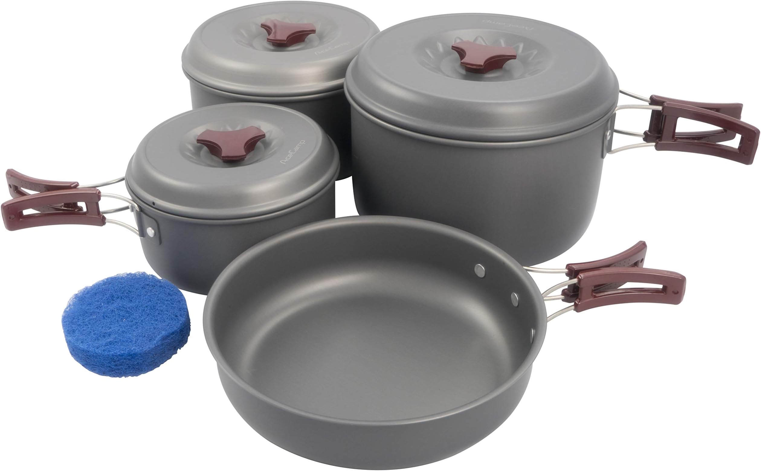 AceCamp Hard-Anodized Portable Camping Cookware Set, Stackable Nonstick Aluminum Cooking Mess Kit, Lightweight Family Pots, Pans, Cups, Bowls & More with Mesh Carrying Bag