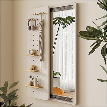 Hide Wall Mounted Mirror Concealed 2-in-1 Mirror and Storage, with Slide Rail and Coat Rack, for Bedroom, Bathroom, and EntrywayWhite,19.7in/50cmx55.1in/140cm