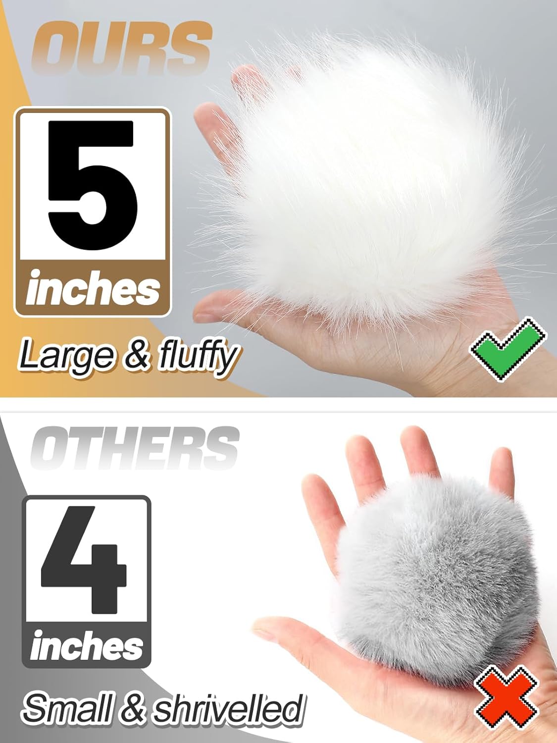 5in Large White Fluffy Pom Poms Crochet Accessories - 10pcs Faux Fur Pompom Balls Knitting Accessories for Hats, Beanies, Shoes, Scarves, Gloves, Bags, Keychains Charms