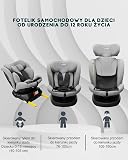 KidsZone Fotelik dziecięcy 9-36 kg, i-Size 40-150 cm – fotelik samochodowy z ISOFIX, obracany o 360°, RWF i FWF, 5-punktowy pasek, regulacja wysokości, pianka memory – fotelik samochodowy dla
