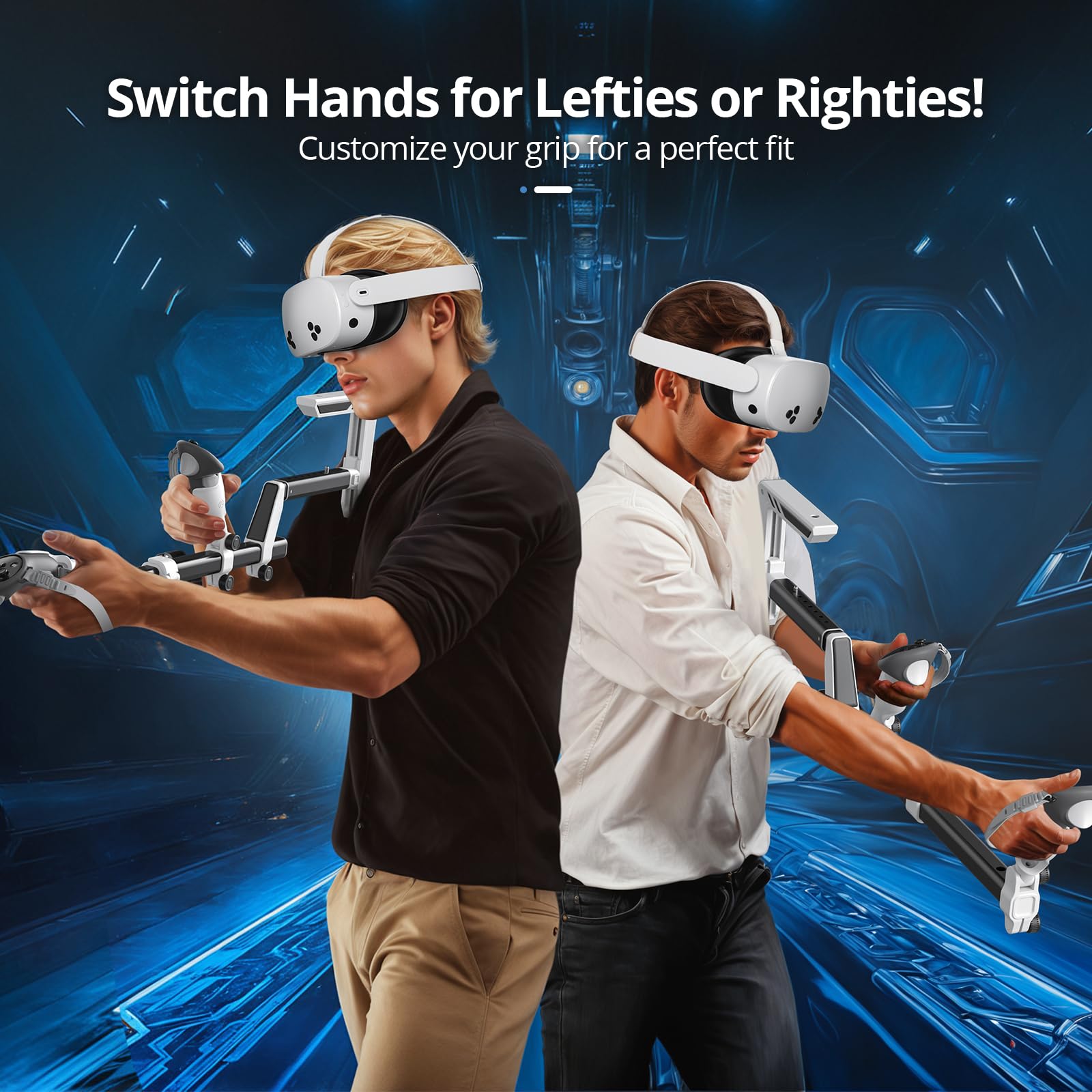 VR Gunstock für Meta Quest 3 & Quest 2, Gewehrschaft für Links- & Rechtshänder durch Schnellwechselsystem, voll verstellbares FPS Gaming Zubehör mit Tragegurt für maximale Stabilität