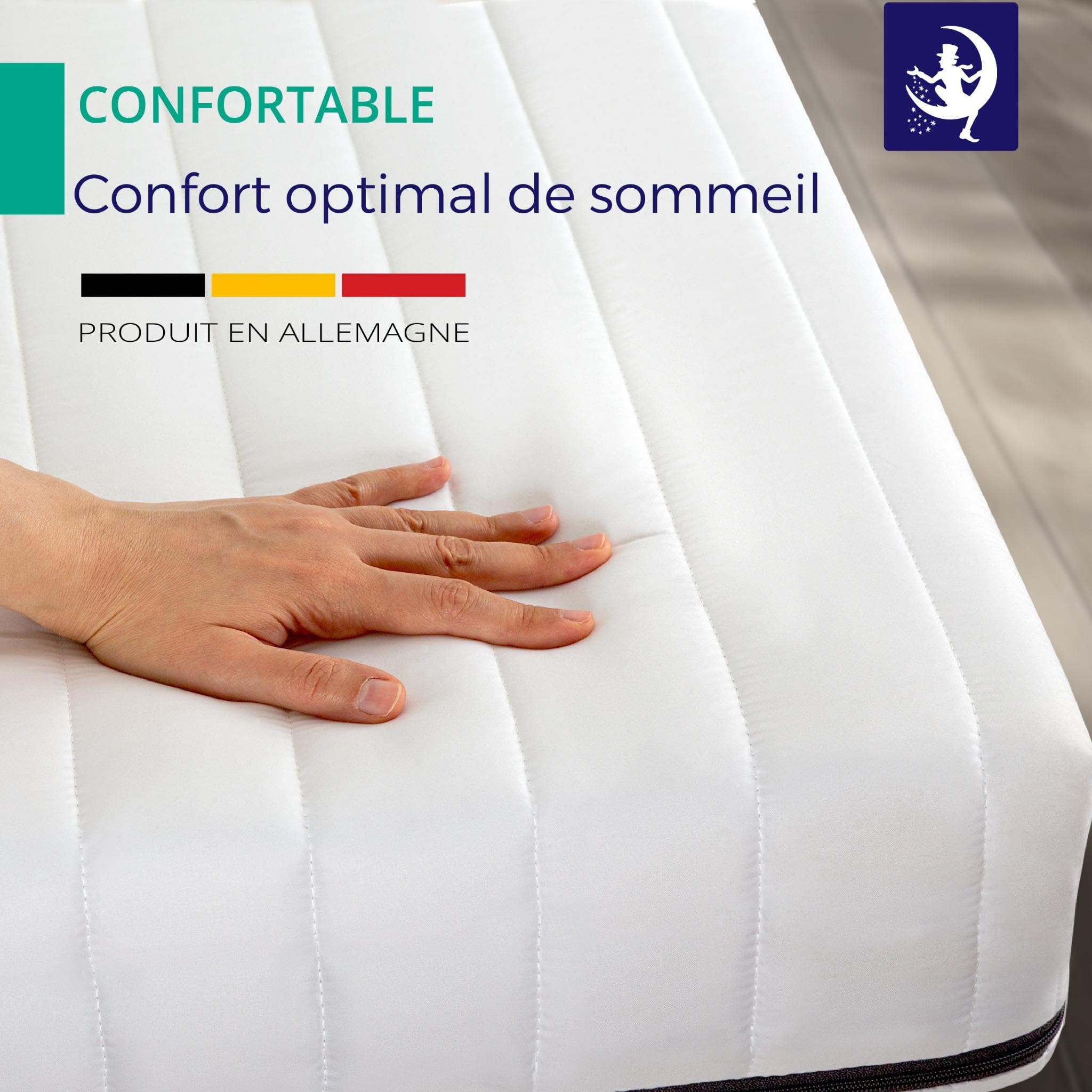Mister Sandman Surmatelas 140x190 cm, Épaisseur 11 cm, Mousse Froide Ergonomique, Fermeté Moyenne, Confortable et Respirant, Housse Amovible et Lavable, Fabriqué en Allemagne